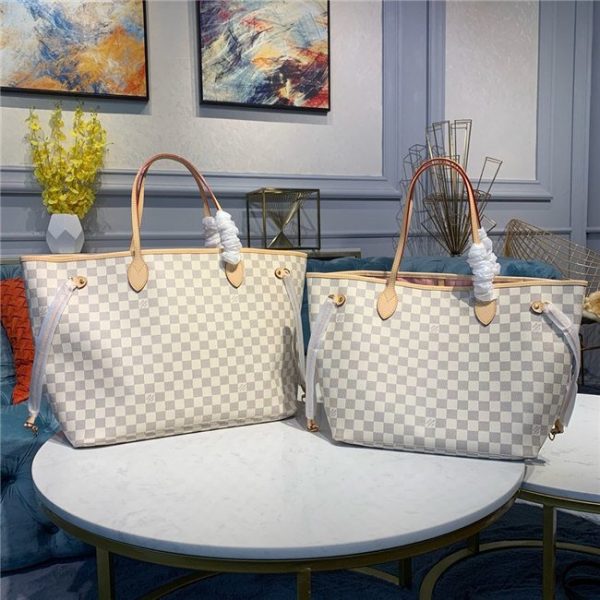Louis Vuitton Damier Azur Neverfull Replica MM Rose Ballerine N41605 - Image 11