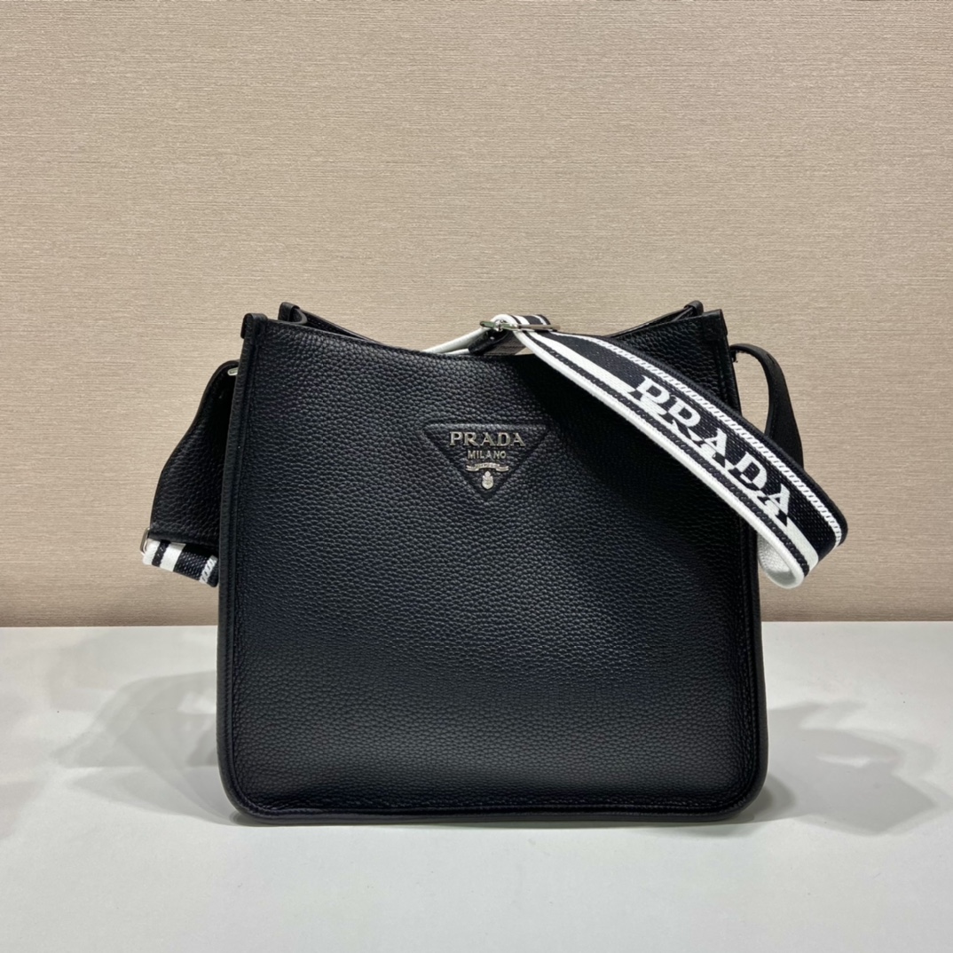 Prada Leather Hobo Bag Black 1BC073