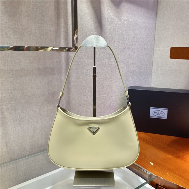 Prada Cleo Brushed Leather Shoulder Beige Bag