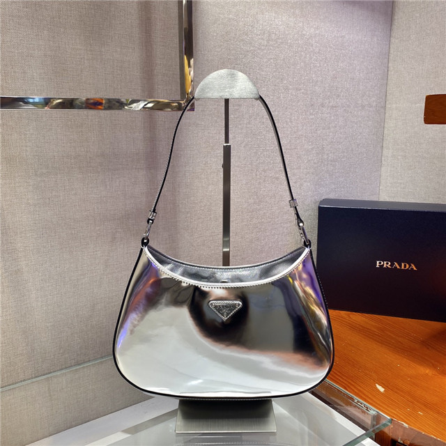 Prada Cleo Brushed Leather Shoulder Silver Bag 1BC499