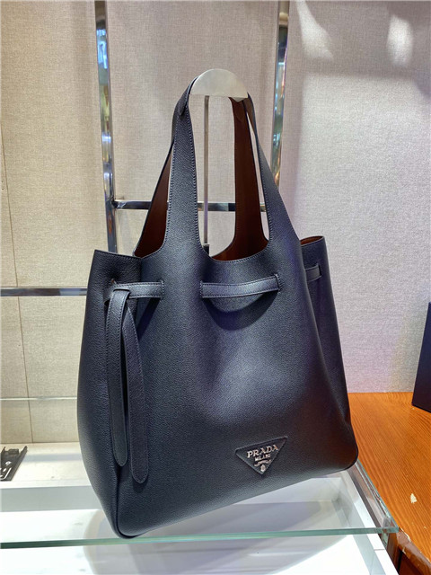 Prada Daino Soft Leather Dynamique Belted Tote Bag Black 1BG339