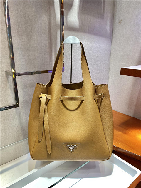 Prada Daino Soft Leather Dynamique Belted Tote Bag Brown 1BG339