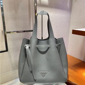 Prada Daino Soft Leather Dynamique Belted Tote Bag Grey 1BG339