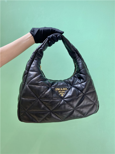 Prada Large Topstitched Nappa-Leather Bag 1BC183 Black - Image 2