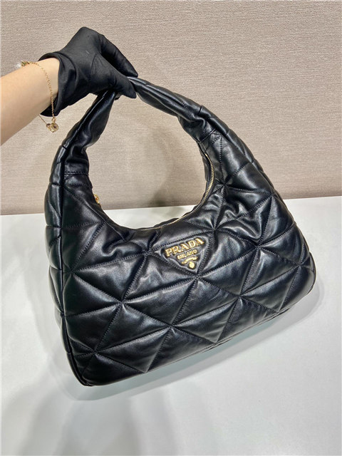 Prada Large Topstitched Nappa-Leather Bag 1BC183 Black - Image 3