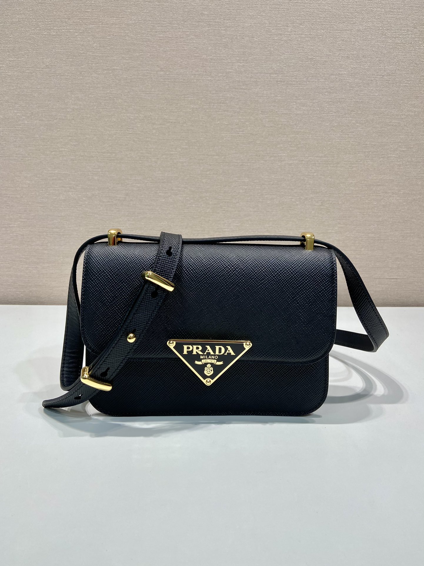 Prada Embleme Saffiano Shoulder Bag 1BD320 Black - Image 2