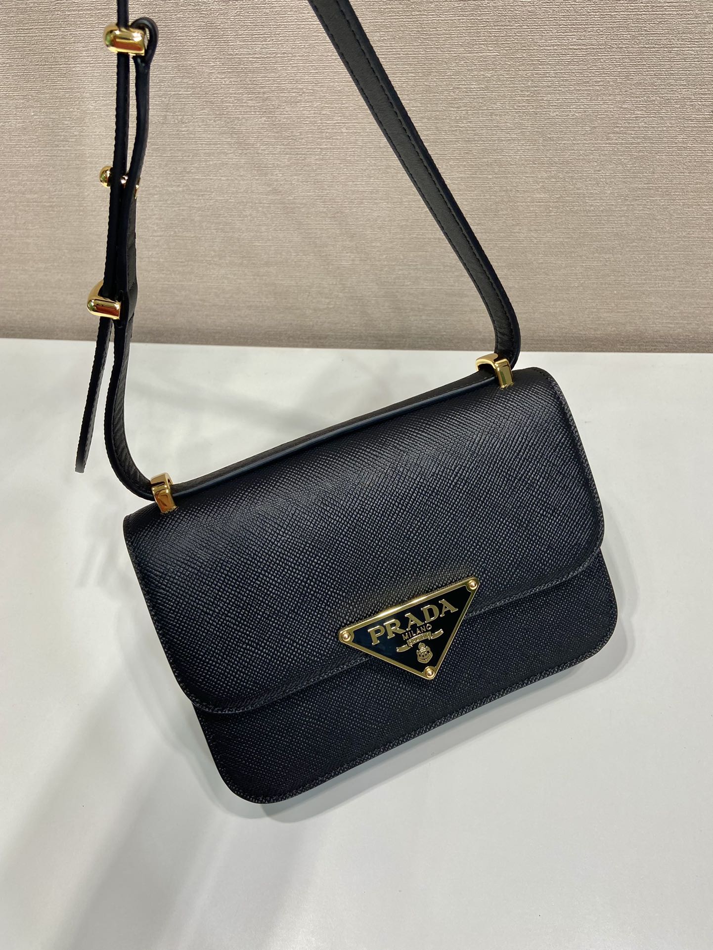 Prada Embleme Saffiano Shoulder Bag 1BD320 Black - Image 9
