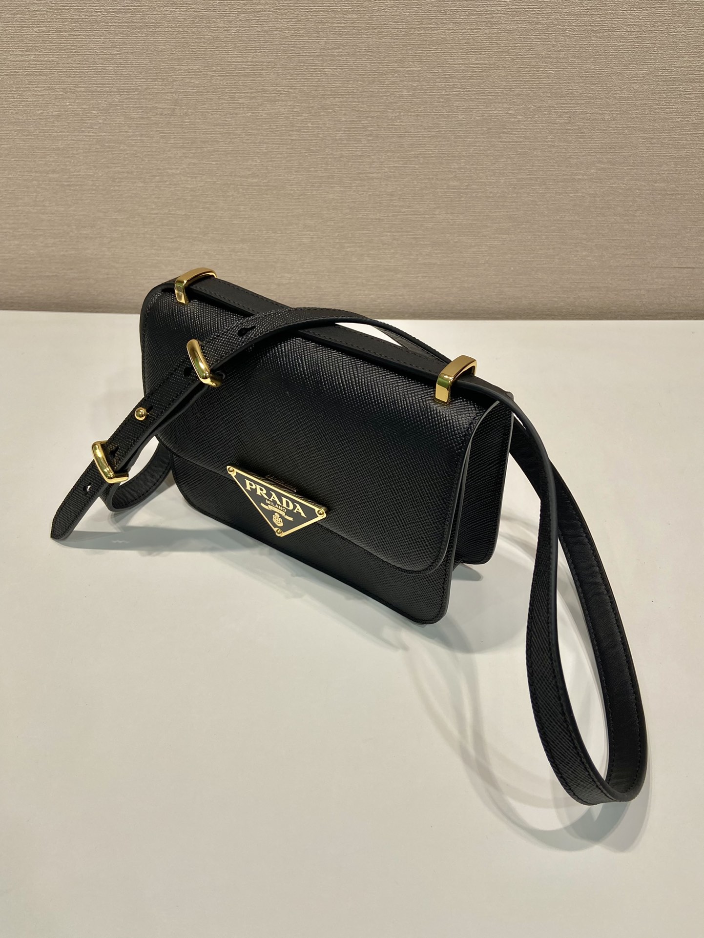 Prada Embleme Saffiano Shoulder Bag 1BD320 Black - Image 8
