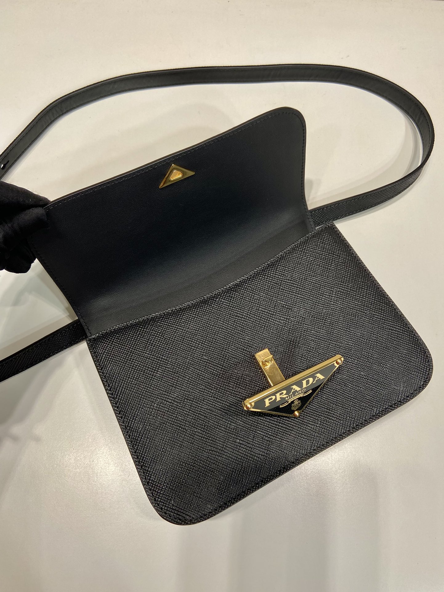 Prada Embleme Saffiano Shoulder Bag 1BD320 Black - Image 6