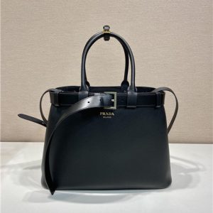 Prada Buckle Large Leather Handbag With Belt 1BA416 Black-1.jpg