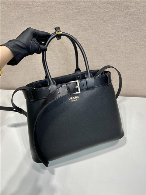 Prada Buckle Large Leather Handbag With Belt 1BA416 Black-2.jpg