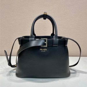 Prada Buckle Medium Leather Handbag With Belt 1BA434 Black-1.jpg