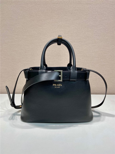 Prada Buckle Medium Leather Handbag With Belt 1BA434 Black-1.jpg