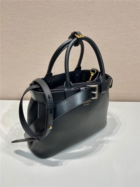 Prada Buckle Medium Leather Handbag With Belt 1BA434 Black-3.jpg