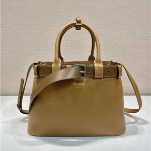 Prada Buckle Medium Leather Handbag With Belt 1BA434 Caramel-1.jpg