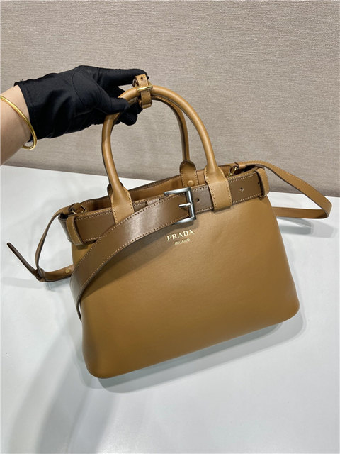Prada Buckle Medium Leather Handbag With Belt 1BA434 Caramel-2.jpg