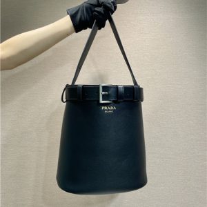 Prada Buckle Leather Bucket Bag With Belt 1BE085 Black-1.jpg