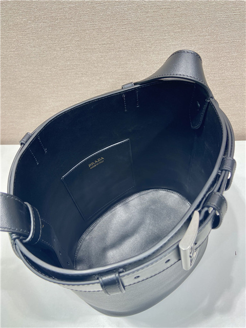 Prada Buckle Leather Bucket Bag With Belt 1BE085 Black-11.jpg