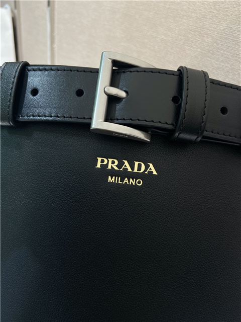 Prada Buckle Leather Bucket Bag With Belt 1BE085 Black-9.jpg