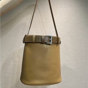 Prada Buckle Leather Bucket Bag With Belt 1BE085 Caramel-1.jpg