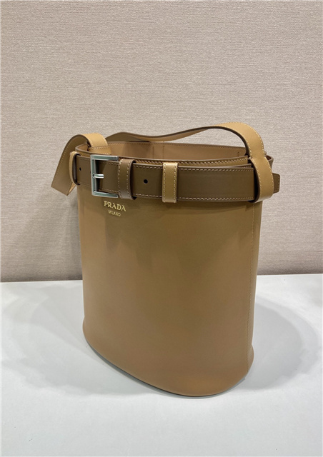 Prada Buckle Leather Bucket Bag With Belt 1BE085 Caramel-6.jpg