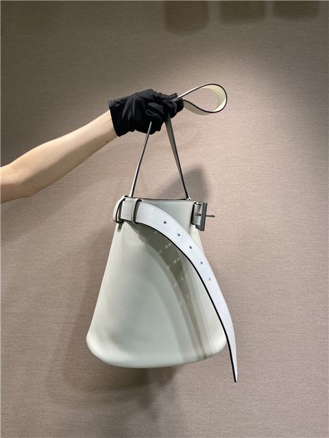 Prada Buckle Leather Bucket Bag With Belt 1BE085 White-2.jpg