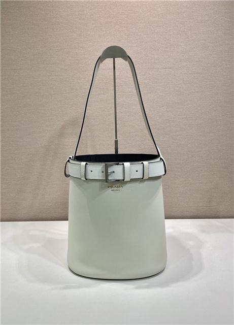 Prada Buckle Leather Bucket Bag With Belt 1BE085 White-4.jpg