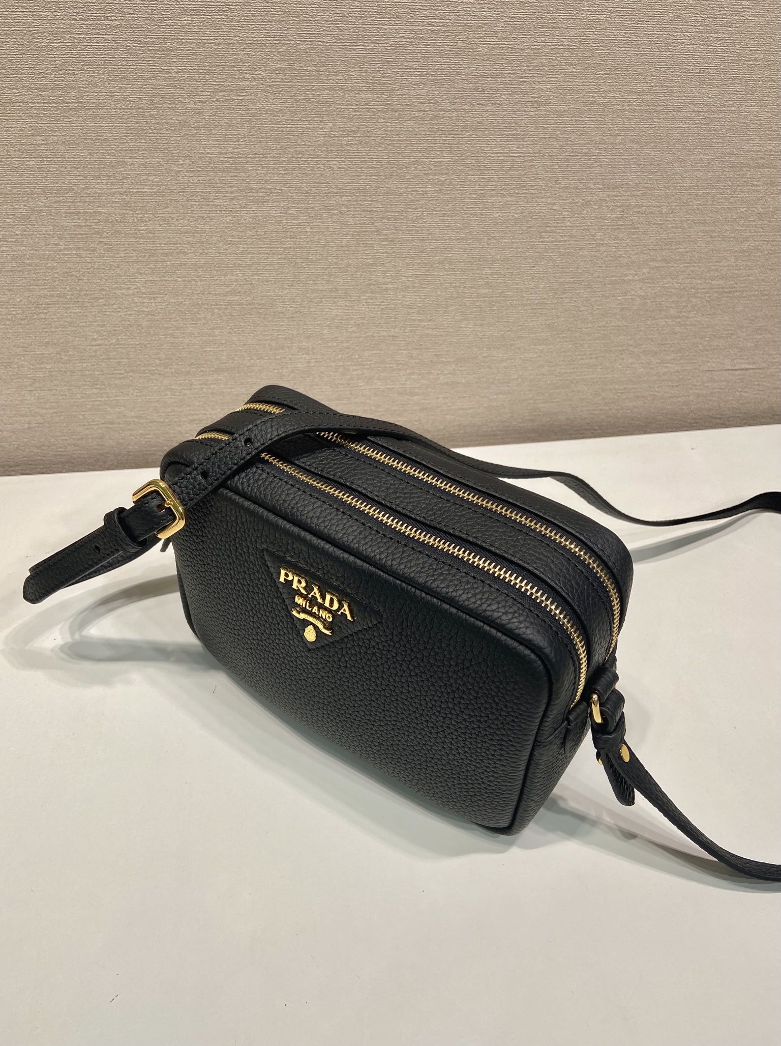 Prada Small Leather Shoulder Bag 1BD082-1-Black-3