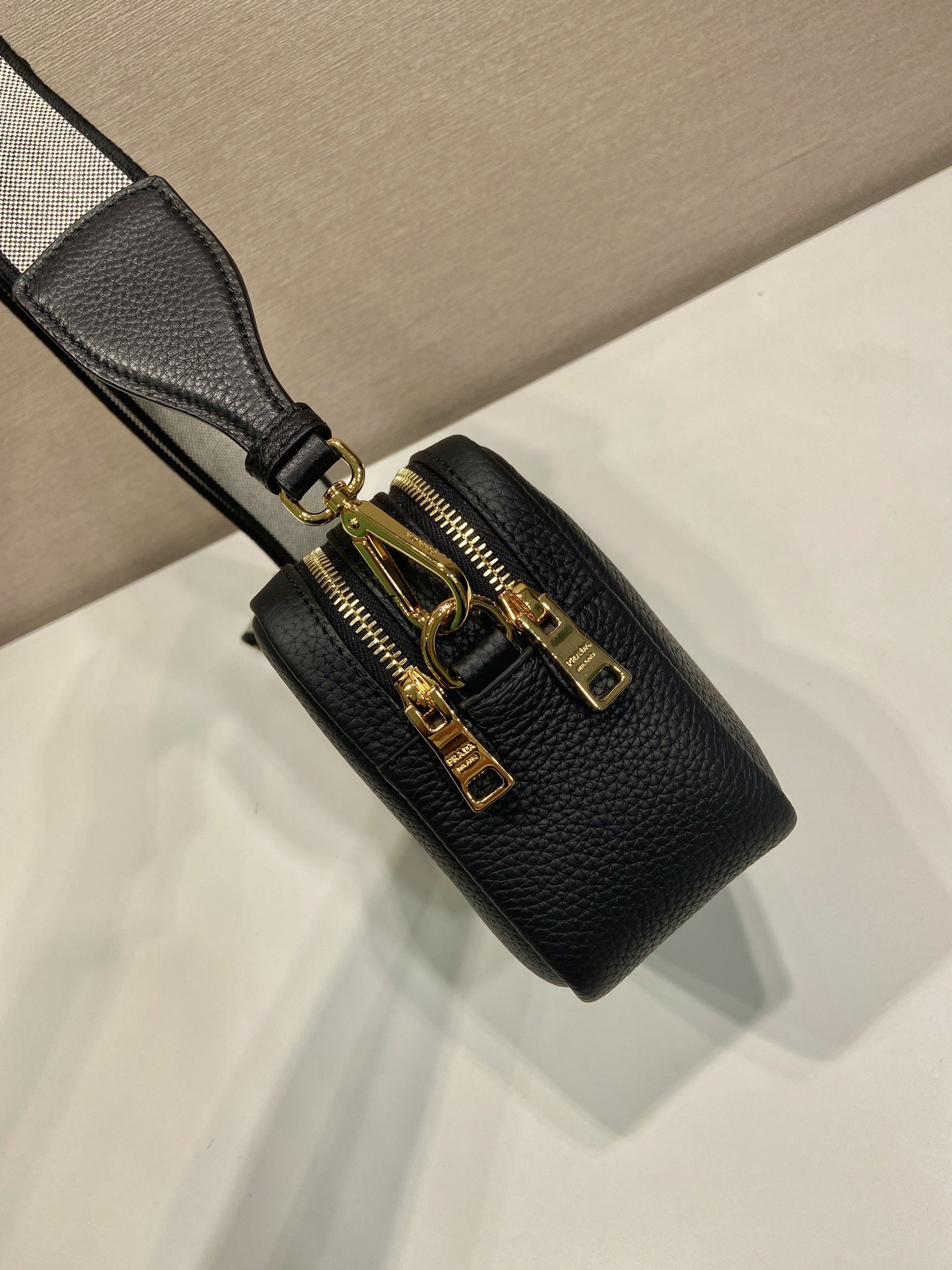 Prada Small Leather Shoulder Bag 1BD082-1-Black-5