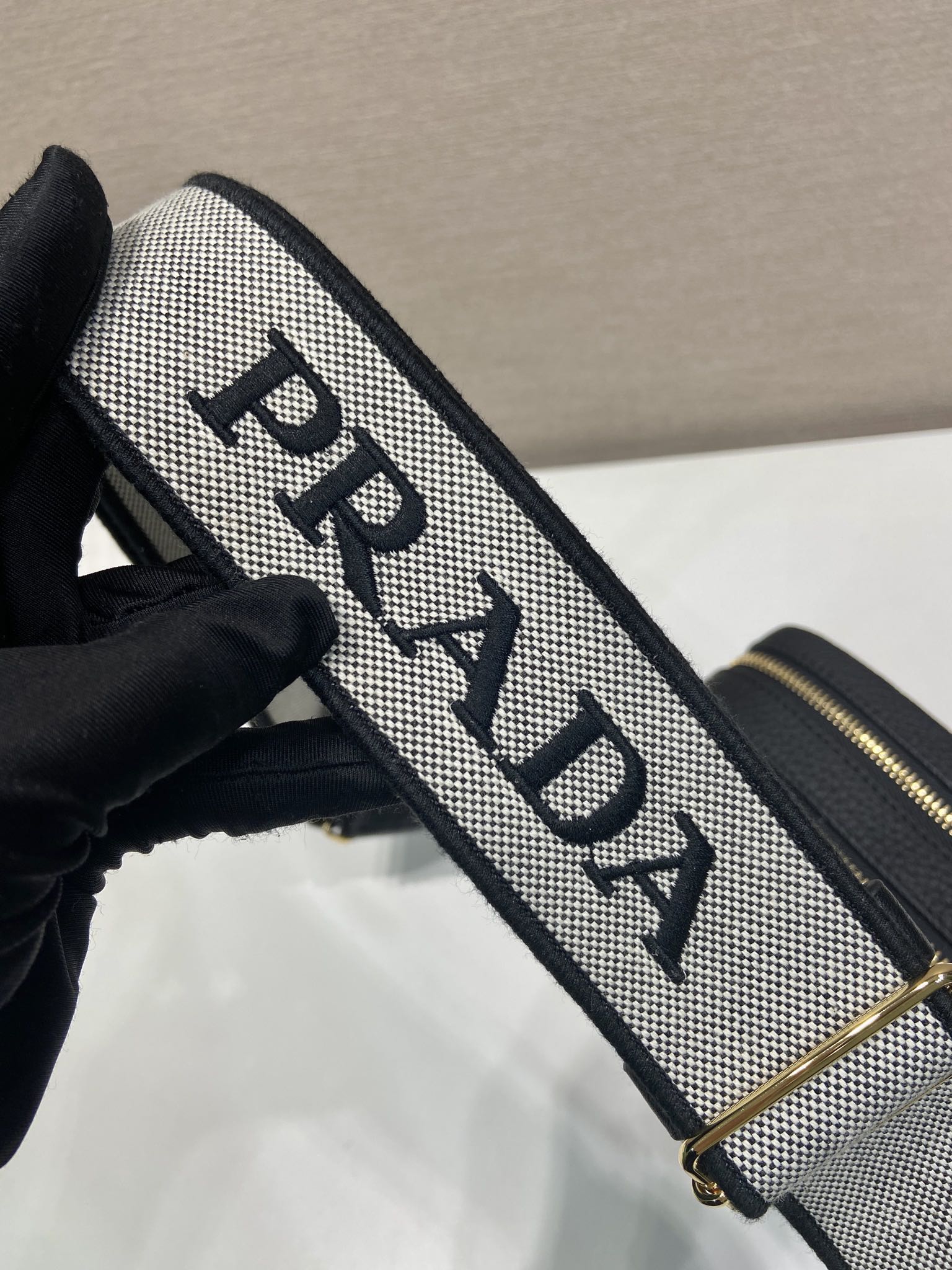 Prada Small Leather Shoulder Bag 1BD082-1-Black-7