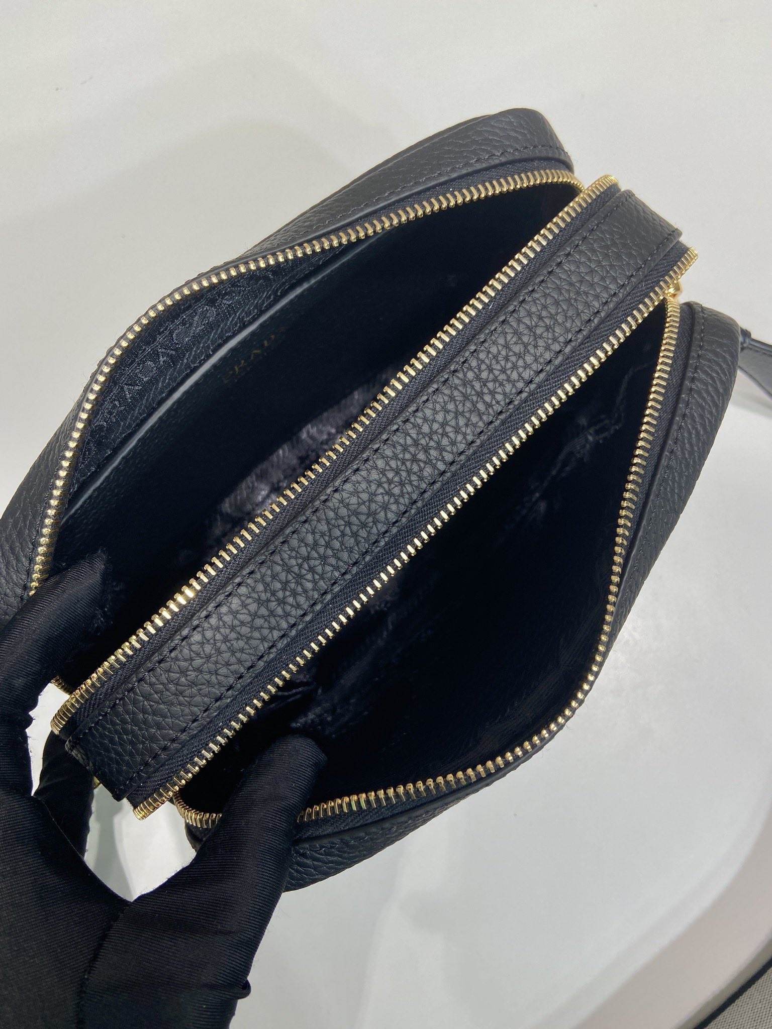 Prada Small Leather Shoulder Bag 1BD082-1-Black-9