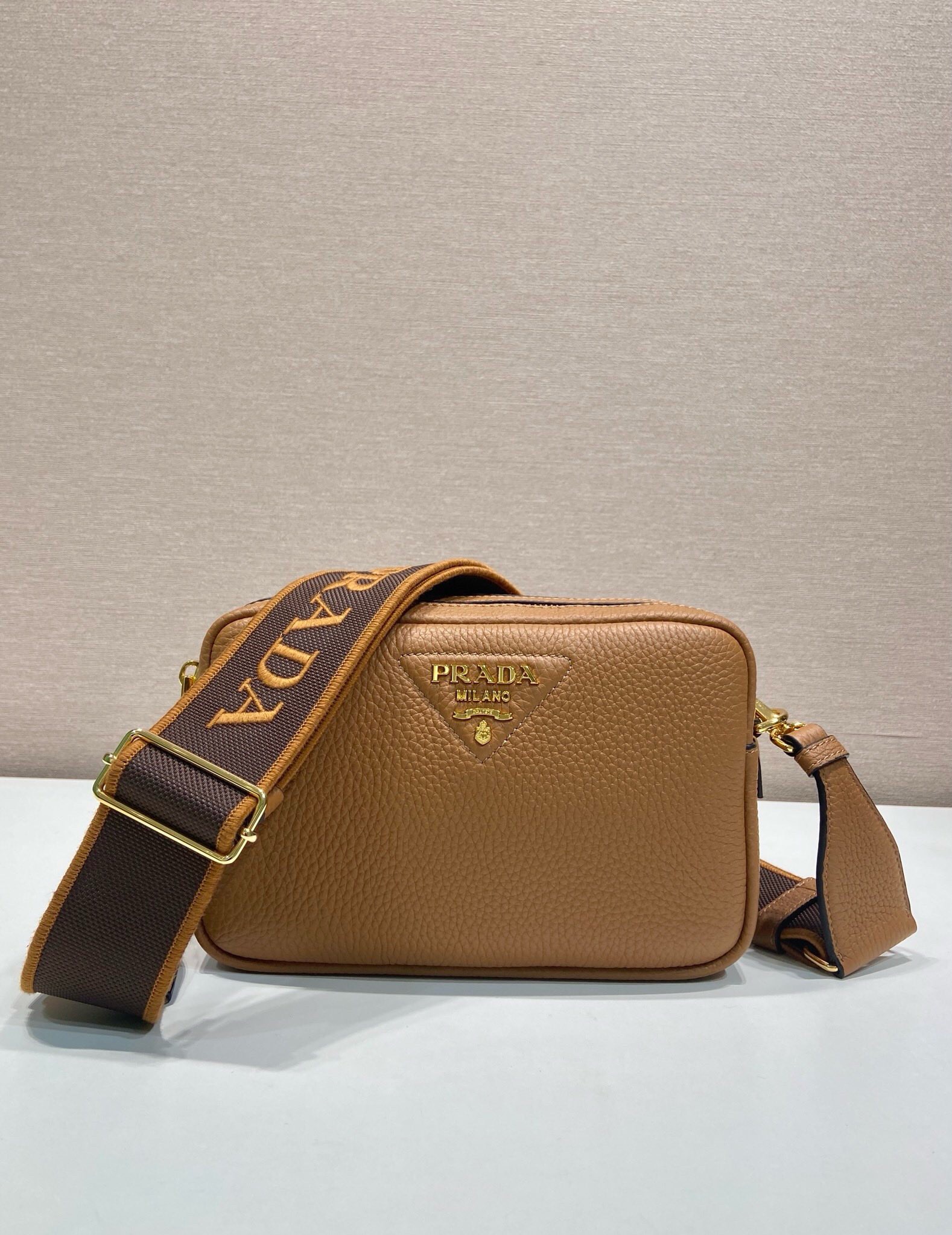 Prada Small Leather Shoulder Bag 1BH082 Tan