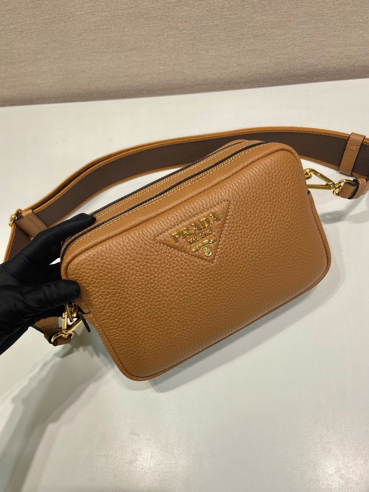 Prada Small Leather Shoulder Bag 1BH082 TAN - Image 3