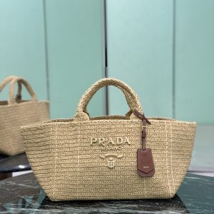 Prada Natural Large crochet tote bag with leather details