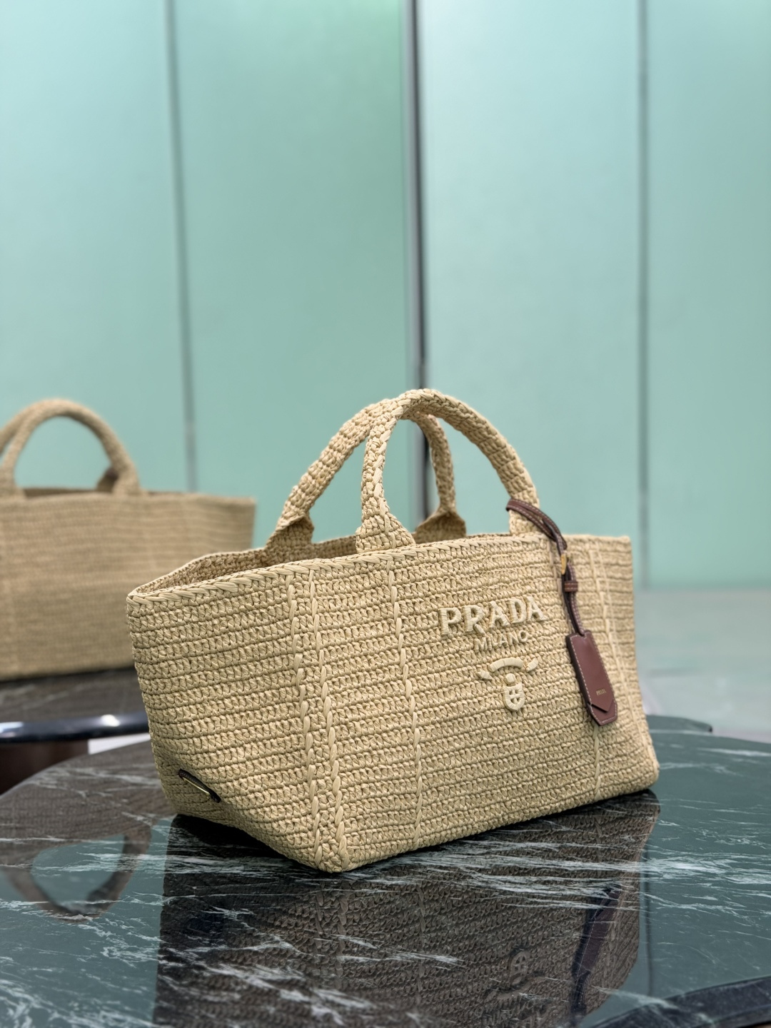 Prada Large Crochet Tote Bag with Leather Details 1BG635 - Image 4