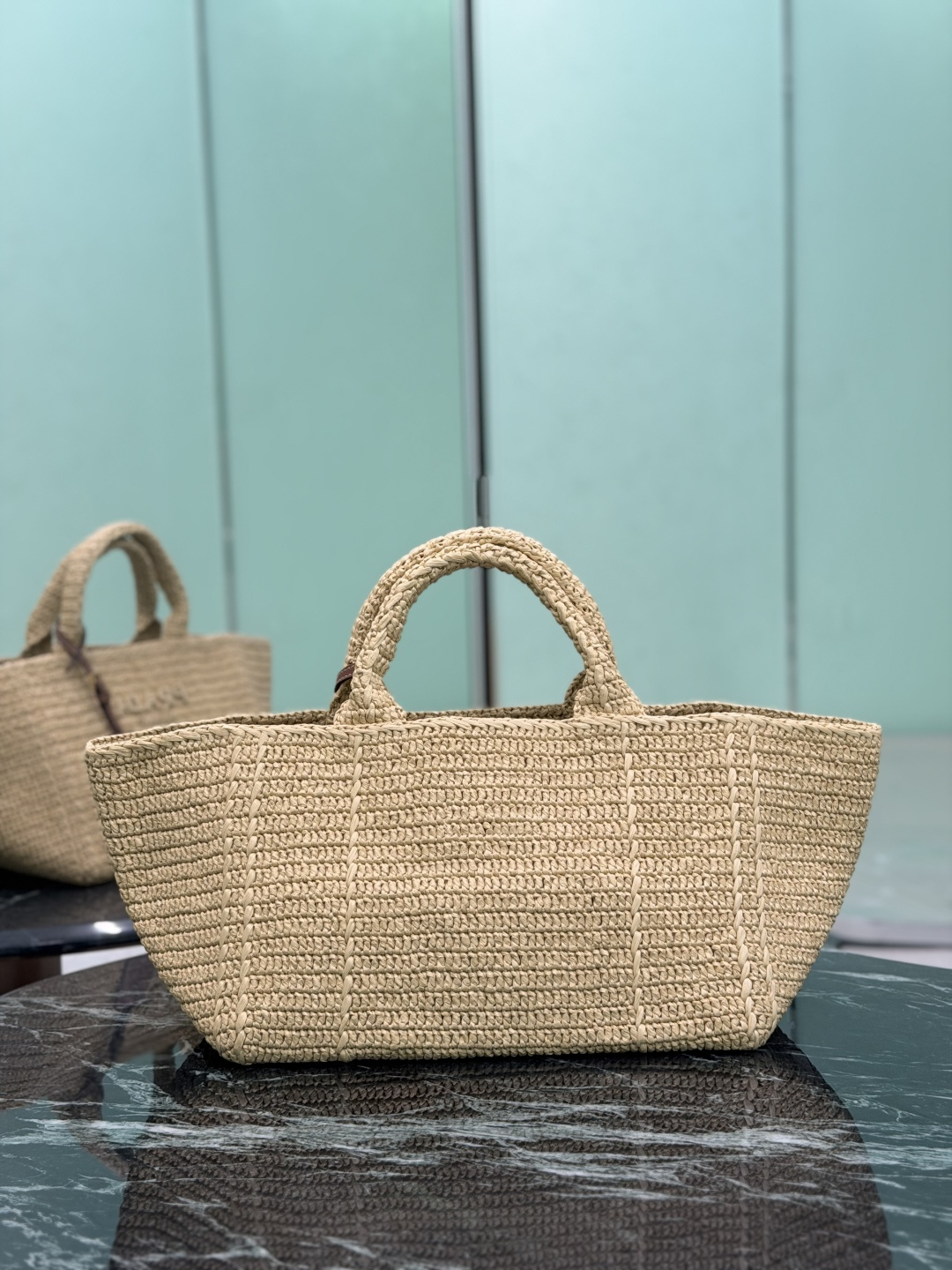 Prada Large Crochet Tote Bag with Leather Details 1BG635 - Image 5