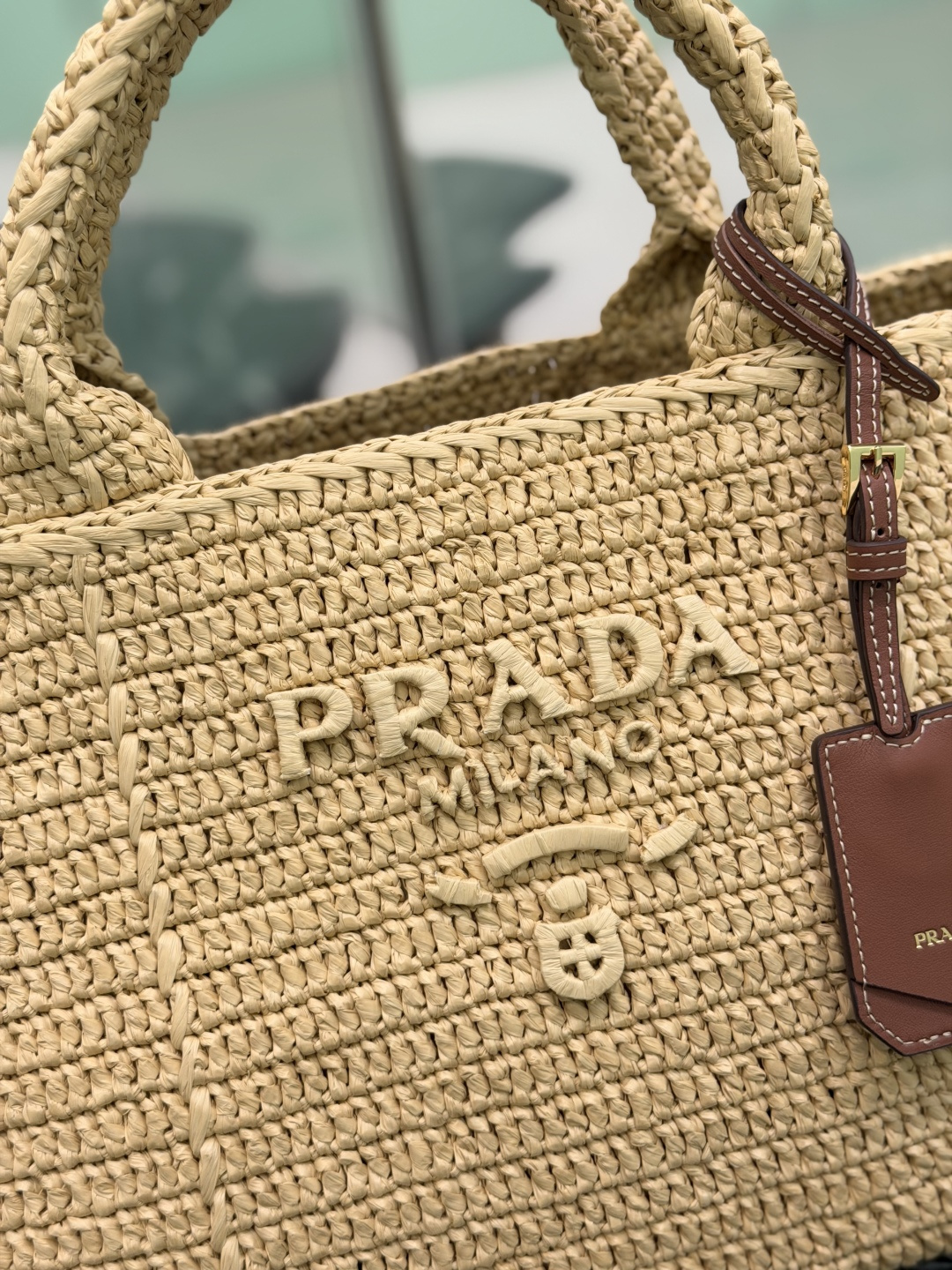 Prada Large Crochet Tote Bag with Leather Details 1BG635 - Image 6