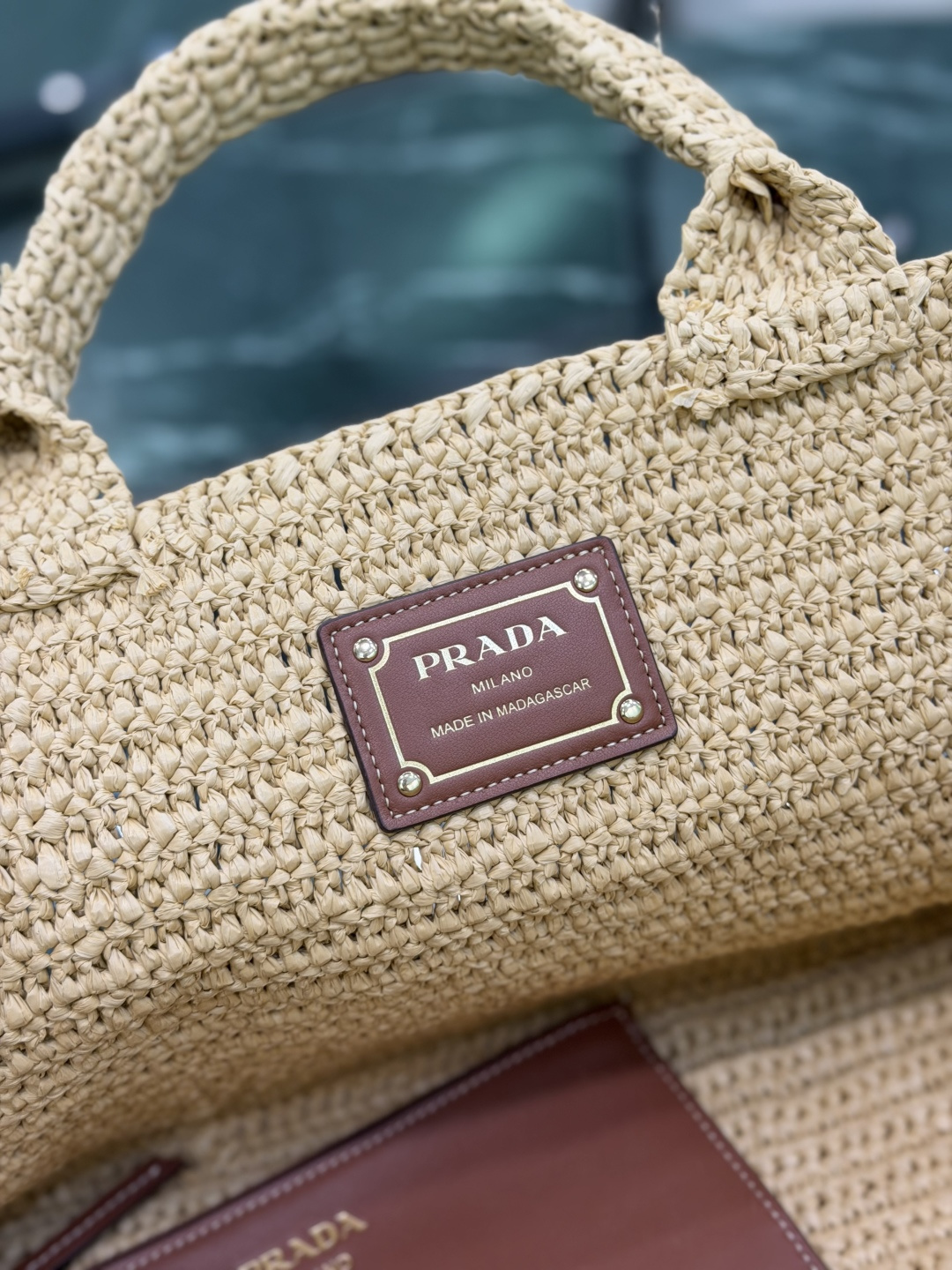 Prada Large Crochet Tote Bag with Leather Details 1BG635 - Image 10