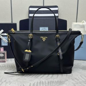Prada Black Tessuto Nylon and Saffiano Leather Tote Bag