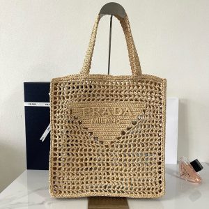 Prada Crochet Tan Tote Bag 1BG393