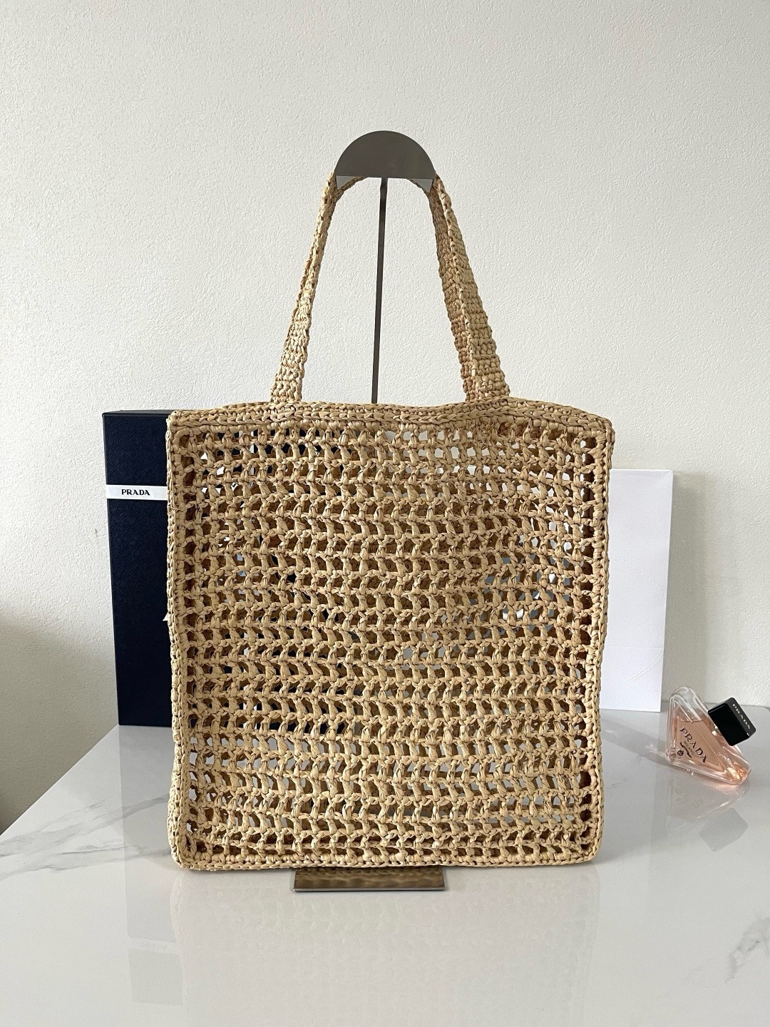 Prada Crochet Tan Tote Bag 1BG393 - Image 2