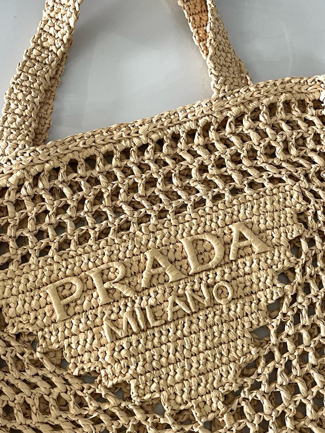 Prada Crochet Tan Tote Bag 1BG393 - Image 7