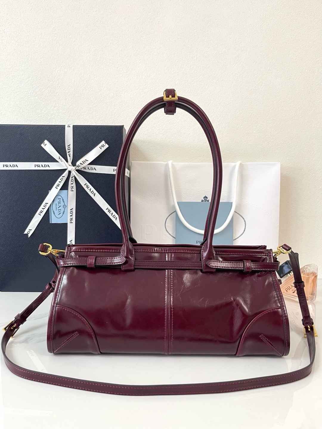 Prada Bonnie Medium 1BA426 Burgundy - Image 3