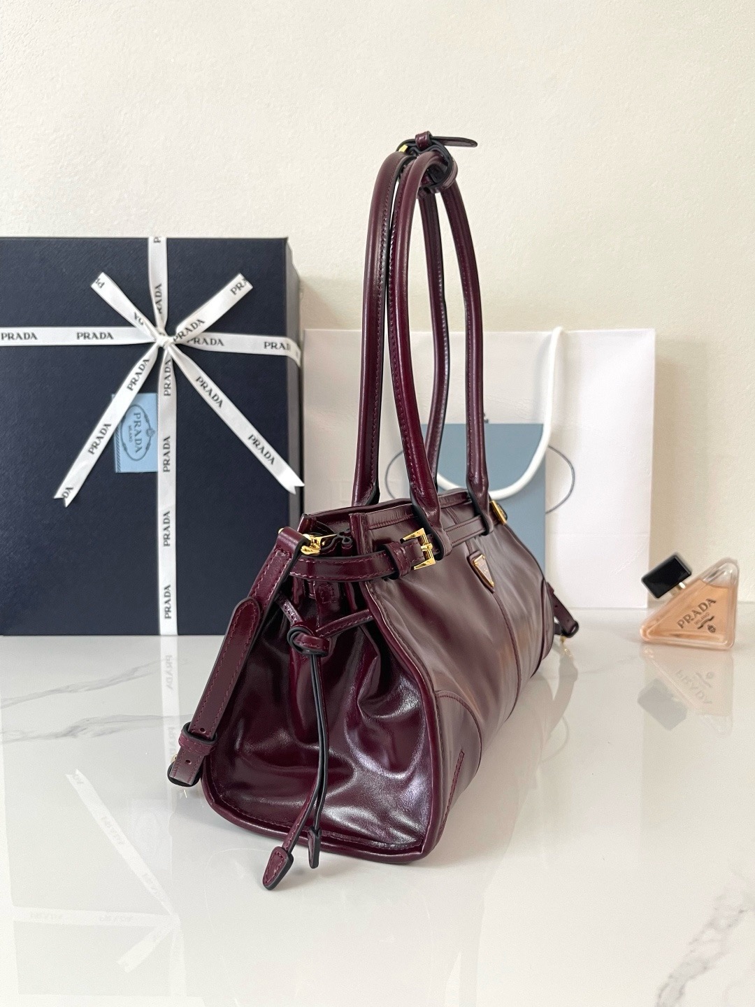 Prada Bonnie Medium 1BA426 Burgundy - Image 5