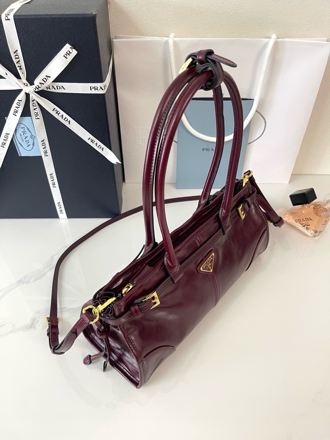 Prada Bonnie Medium 1BA426 Burgundy - Image 6