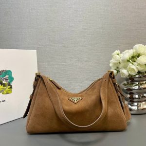 Prada Aimee Medium Suede Shoulder Bag 1BC229 Cinnamon
