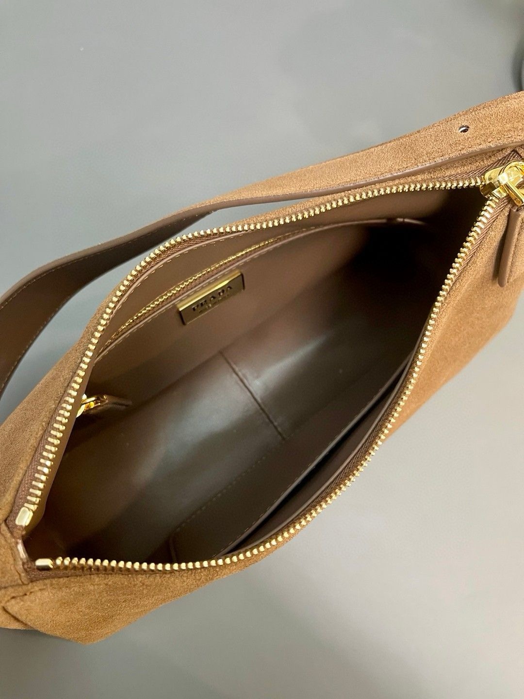 Prada Aimee Medium Suede Shoulder Bag 1BC229 Cinnamon - Image 8