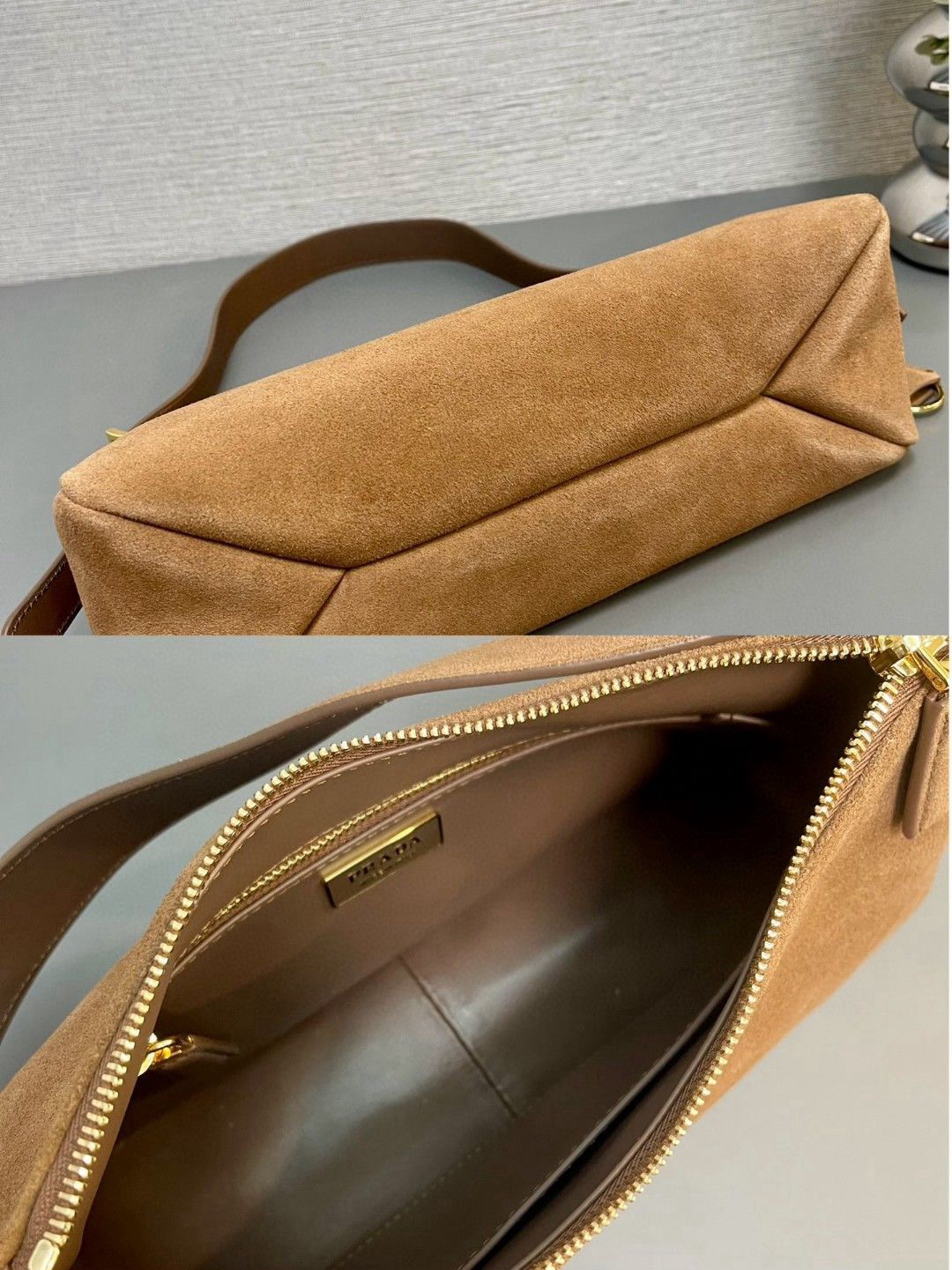 Prada Aimee Medium Suede Shoulder Bag 1BC229 Cinnamon - Image 9