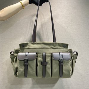 Prada Route Large Tote Bag 1BG644 Forest Green Canvas