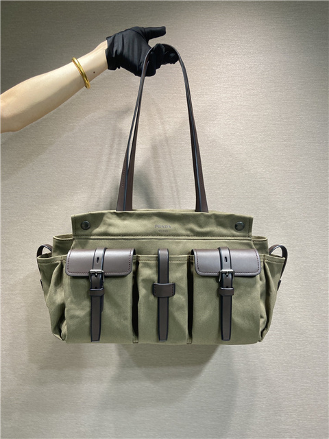 Prada Route Large Tote Bag 1BG644 Forest Green Canvas-1.jpg